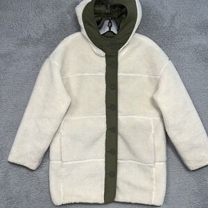 Gap‎ Kids Sherpa Jacket Youth Size XL Birch Cream Green Lining Hooded Coat